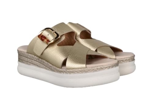 Lince Weiße Sandalen, bequemes Leder, Gummisohle, Gel-Einlegesohle, V50954, hergestellt in Spanien, Platinfarben, 41 EU von LINCE