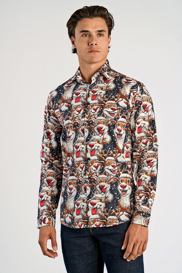 LINDBERGH Langarmhemd mit weihnachtlichem All-Over Print von LINDBERGH