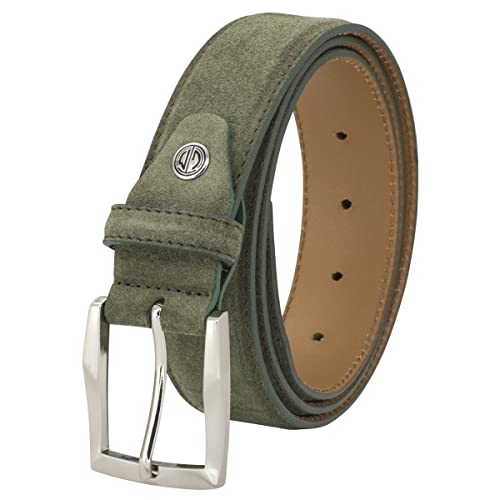 LINDENMANN Leder-Gürtel Herren, Jeans -Gürtel Herren 35 mm breit, Gürtel Herren, Veloursleder olive, Farbe/Color:grün, Size US/EU:Bundweite 105 cm Gesamtlänge 120 cm W 41.5 XL von LINDENMANN