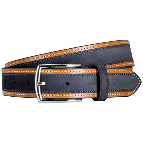 LINDENMANN Premium Handmade in EU Leder-Gürtel Herren, Jeans-Gürtel Herren 35 mm breit, Gürtel Herren, Vollindleder blau, Farbe/Color:braun, Size:145 von LINDENMANN