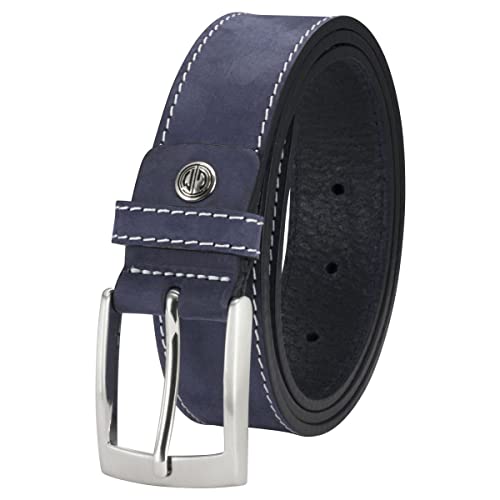 LINDENMANN Leder-Gürtel Herren, Jeans-Gürtel Herren 35 mm breit, Gürtel Herren Jeans, Nubukleder marine, Farbe/Color:blau, Size US/EU:Bundweite 90 cm Gesamtlänge 105 cm W 35.5 L von LINDENMANN