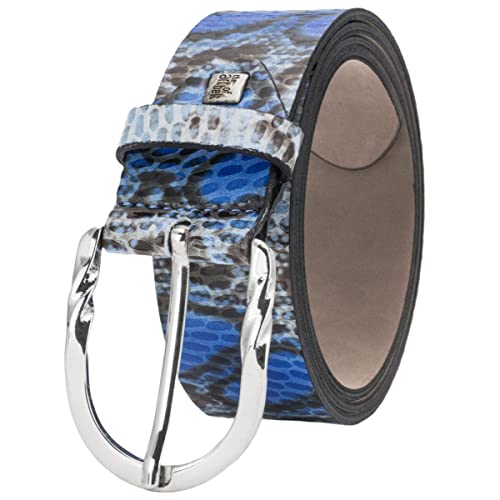 LINDENMANN Ledergürtel Damen, The Art of Belt Jeans-Ledergürtel Damen, Gürtel Damen Echter Voll-Ledergürtel 40 mm breit, mit Schlangenprint blau, Größe/Size:100, Farbe/Color:blau von LINDENMANN