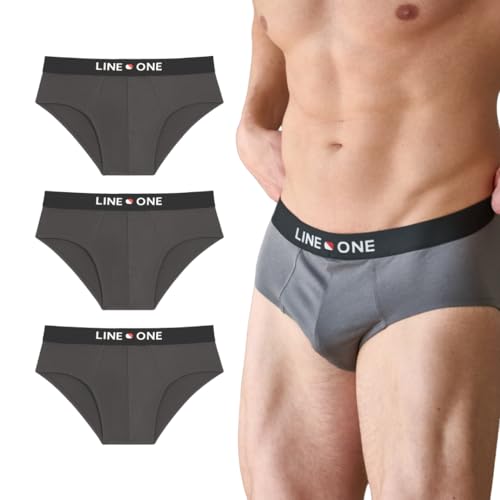 LINE ONE Herren Slips 3er Pack – Bequeme Unterhosen aus Baumwolle mit Elasthan – Atmungsaktive Männer Unterwäsche (S-6XL) (DE/NL/SE/PL, Alphanumerisch, 6XL, Regular, Regular, Grau) von LINE ONE