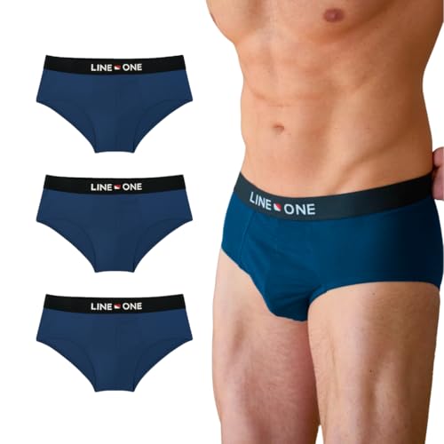 LINE ONE Herren Slips 3er Pack – Bequeme Unterhosen aus Baumwolle mit Elasthan – Atmungsaktive Männer Unterwäsche (S-6XL) (DE/NL/SE/PL, Alphanumerisch, 6XL, Regular, Regular, Navy) von LINE ONE