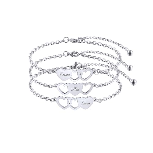 LINEMENG Customized 2-3 Stück Herz Armbänder Gravur Beste Freundschaft Armband Set Edelstahl personalisierte Namen für Schwestern Frauen Hochzeit Brautjungfer von LINEMENG