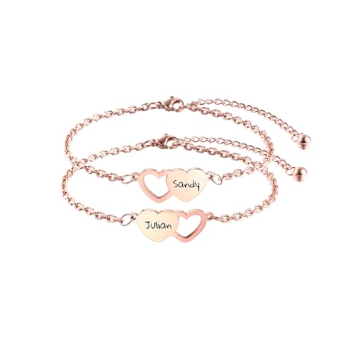 LINEMENG Customized 2-3 Stück Herz Armbänder Gravur Beste Freundschaft Armband Set Edelstahl personalisierte Namen für Schwestern Frauen Hochzeit Brautjungfer von LINEMENG