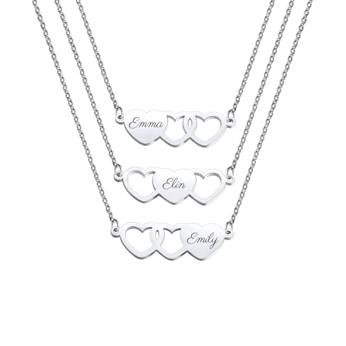 LINEMENG Personalisiert 2-3 Stück Herz Halskette Gravur Beste Freundschaft Anhänger Set Edelstahl personalisierte Namen für Schwestern Frauen Hochzeit Brautjungfer von LINEMENG