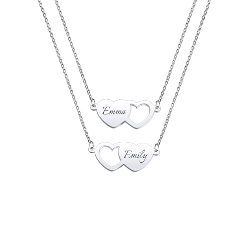 LINEMENG Personalisiert 2-3 Stück Herz Halskette Gravur Beste Freundschaft Anhänger Set Edelstahl personalisierte Namen für Schwestern Frauen Hochzeit Brautjungfer von LINEMENG