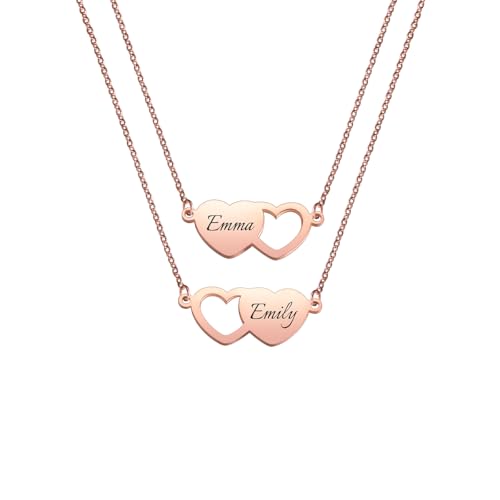 LINEMENG Personalisiert 2-3 Stück Herz Halskette Gravur Beste Freundschaft Anhänger Set Edelstahl personalisierte Namen für Schwestern Frauen Hochzeit Brautjungfer von LINEMENG