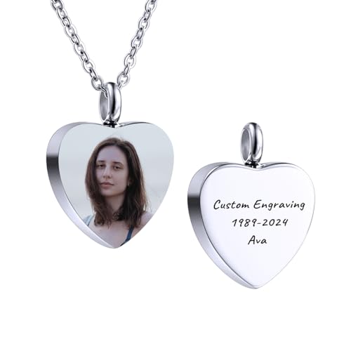 LINEMENG Personalisierte Bild Herz Edelstahl Asche Urne Anhänger Geburtsstein Halskette benutzerdefinierte Foto Engel Flügel Memorial Bild Andenken Trichter Fill Kit von LINEMENG