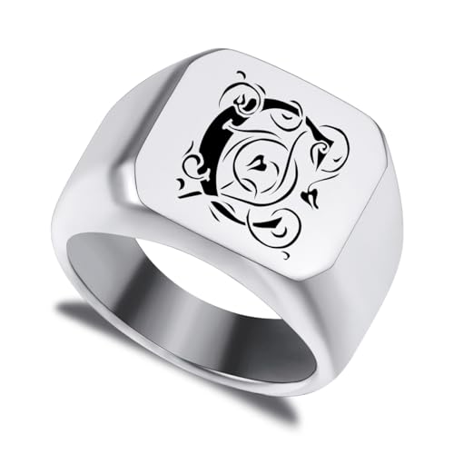 LINEMENG Personalisierte Edelstahl Siegelring benutzerdefinierte Anfangsbuchstaben Monogramm Gravur Worte für Männer Frauen Bester Freund Hochzeit Brief mit Ring Größe Adjusters von LINEMENG