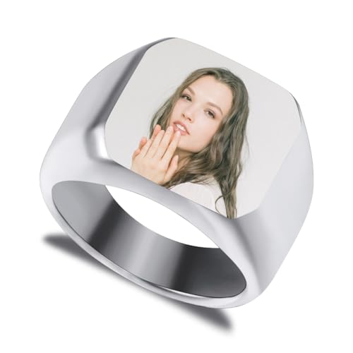LINEMENG Personalisierte Edelstahl Siegelring benutzerdefinierte Bild Gravur Foto für Männer Frauen Bester Freund Memorial Geschenk Bild mit Ring Größe Adjusters von LINEMENG