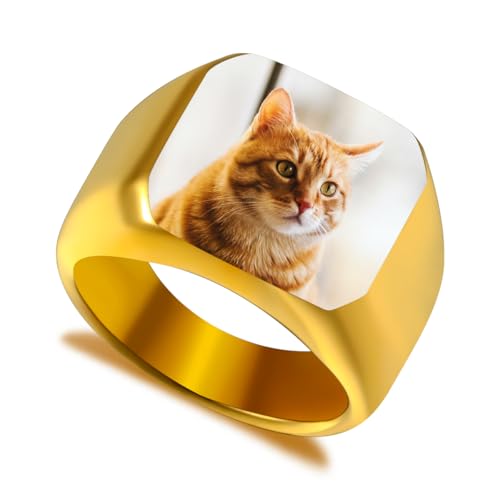 LINEMENG Personalisierte Edelstahl Siegelring benutzerdefinierte Bild Gravur Foto für Männer Frauen Bester Freund Memorial Geschenk Bild mit Ring Größe Adjusters von LINEMENG