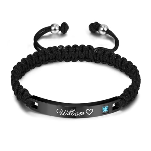 LINEMENG Personalisierte Namensschild Armband graviert Fußkettchen für Frauen Männer Paare Liebhaber benutzerdefinierte einstellbare handgemachte geflochtene Seil Edelstahl Tag von LINEMENG