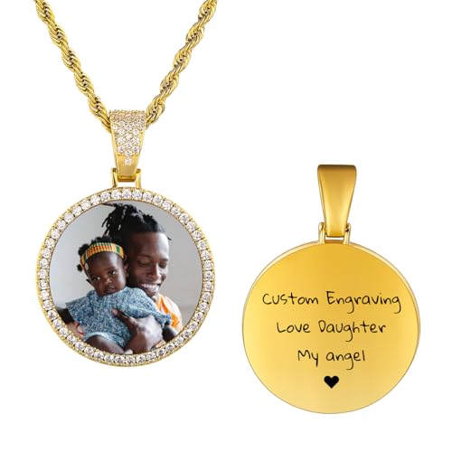 LINEMENG Personalized Photo Pendant Medal Necklace Angel Wing Engraving Picture for Men Women Customized Memorial Medallion Image Copper Hip Hop Rope Chain von LINEMENG