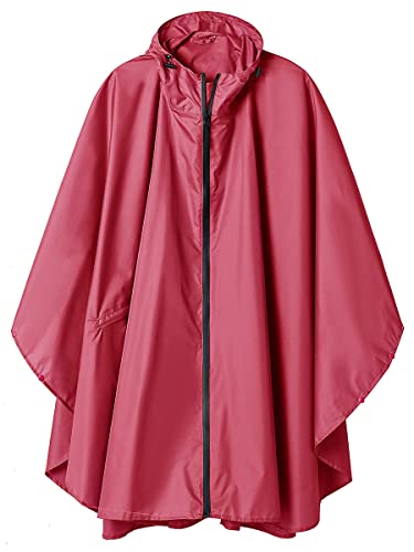 Regen Poncho Jacke Mantel für Erwachsene mit Kapuze wasserdicht mit Reißverschluss im Freien, Rosa von SaphiRose