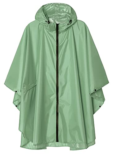 Summer Mae Regen Poncho Jacke Mantel für Erwachsene mit Kapuze wasserdicht mit Reißverschluss im Freien,Einheitsgröße,Grün von SaphiRose