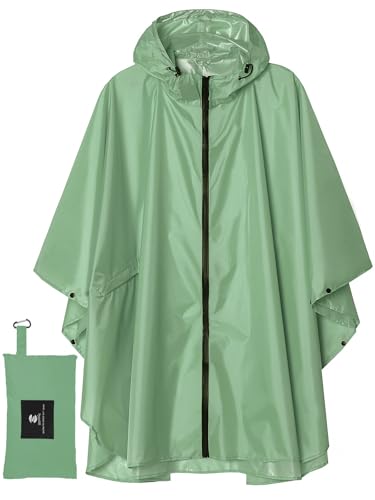 Summer Mae Regen Poncho Jacke Mantel für Erwachsene mit Kapuze wasserdicht mit Reißverschluss im Freien,Einheitsgröße,Grün von SaphiRose
