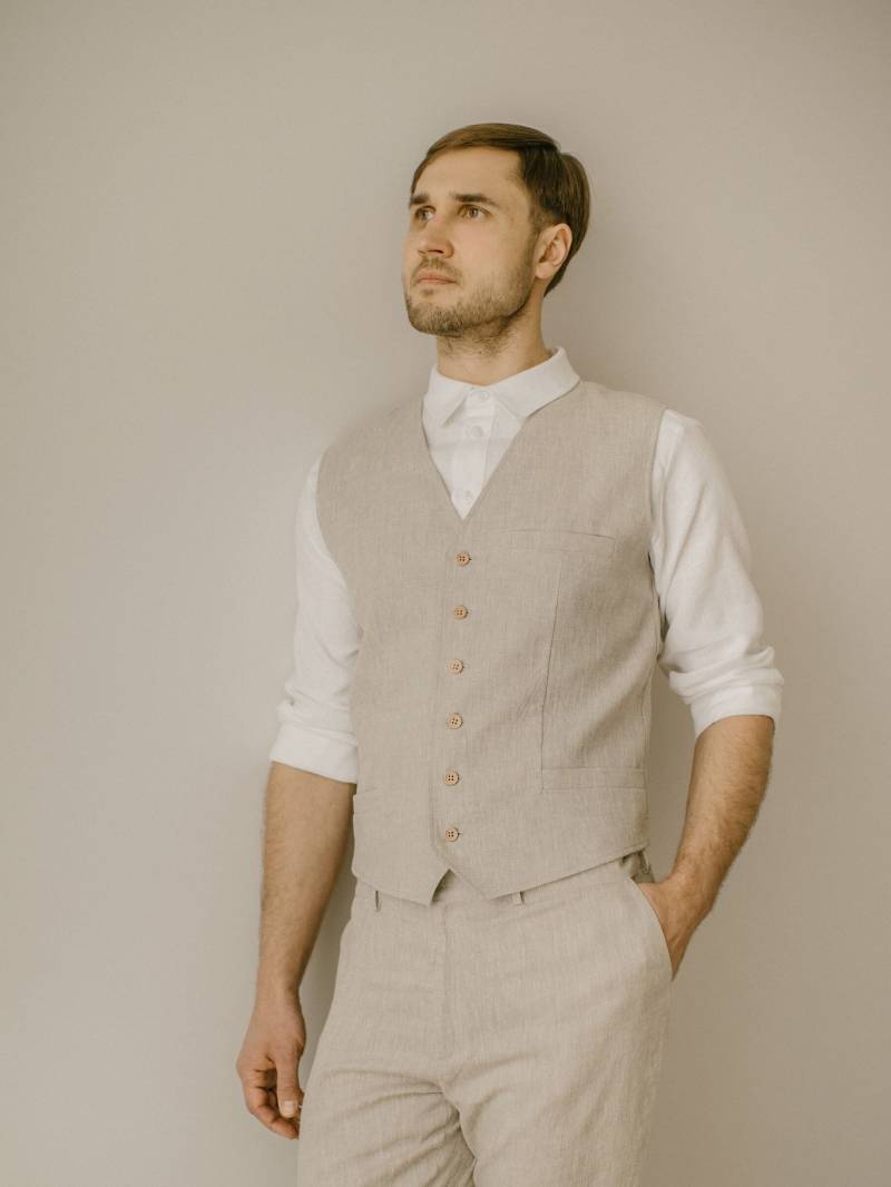 Maßgeschneiderte Rustikale Leinenweste Handgemachte Hochzeitsweste Für Bräutigam, Lässige Boho-Kleidung von LINENweddingDRESSES