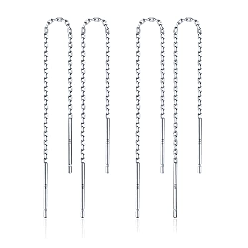 2 Paar Sterling Silber Threader Ohrringe für Frauen - Kette Dangle Drop Ohrringe - Weihnachten Schmuck (3.5 Inch) von LINGBG JEWELRY