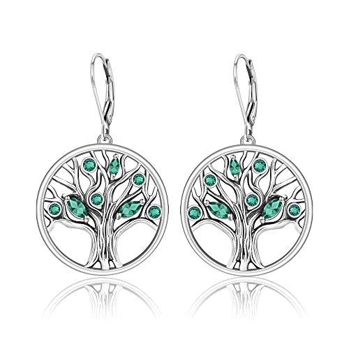 Baum des Lebens Ohrringe S925 Sterling Silber Cubic Zirkonia Familie Baum baumeln Tropfen Ohrringe Weihnachten Geschenke von LINGBG JEWELRY
