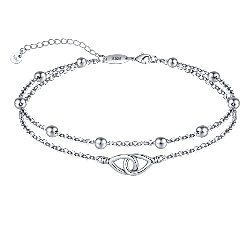Fußkettchen Armbänder für Frauen 925 Sterling Silber Unendlichkeit Fußkettchen für Frauen keltischen Knoten geschichteten Perlen Fußkettchen verstellbare Kette mehrschichtige Fußkettchen von LINGBG JEWELRY