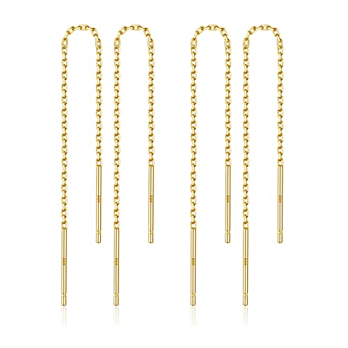 Gold Threader Ohrringe S925 Sterling Silber 2 Paare Gold Kette Ohrringe für Frauen Threader Dangle Drop Ohrringe Weihnachten Schmuck (3.5inch) von LINGBG JEWELRY
