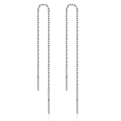 LINGBG JEWELRY 925 Sterling Silber Lange Kette Ohrringe 4.7'' Bar Wrap Einfädler Tropfen Ohrringe für Frauen Leichtgewicht Minimalistischer Schmuck von LINGBG JEWELRY