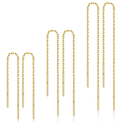 LINGBG JEWELRY 3 Paar Einfädel-Ohrringe 925 Sterling Silber Lange Kette (2.4in/3.5in/4.11in) Bar/Ball Wrap für Frauen Leichtes Minimalistisches Schmuck-Set von LINGBG JEWELRY