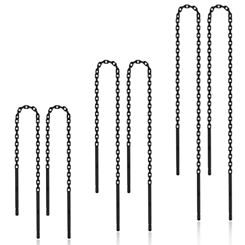 LINGBG JEWELRY 3 Paar Einfädel-Ohrringe 925 Sterling Silber lange Kette Ohrringe (2.4in/3.5in/4.11in) Bar/Ball Wrap Einfädel-Ohrringe für Frauen leichtes minimalistisches Schmuck-Set von LINGBG JEWELRY