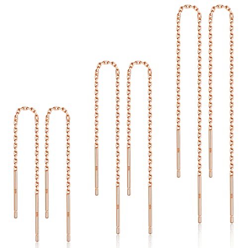 LINGBG JEWELRY 3 Paar Einfädel-Ohrringe 925 Sterling Silber lange Kette Ohrringe (2.4in/3.5in/4.7in) Bar/Ball Wrap Einfädel-Ohrringe für Frauen leichtes minimalistisches Schmuck-Set von LINGBG JEWELRY