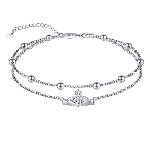 LINGBG JEWELRY Fußkettchen Armbänder für Frauen 925 Sterling Silber Keltischer Knoten Fußkettchen für Frauen Wasserdicht geschichtet Perlen Fußkettchen Einstellbare Kette Fußkettchen von LINGBG JEWELRY