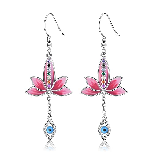 Lotus Silber Chakra Lotus Ohrringe Böses Auge Weihnachtsschmuck von LINGBG JEWELRY