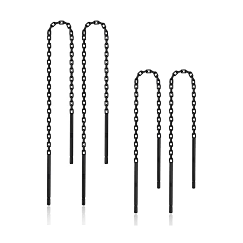 Schwarz S925 Sterling Silber Threader Ohrringe für Frauen - 2 Paare Kette Dangle Drop Ohrringe (2.4in/3.5inch) von LINGBG JEWELRY