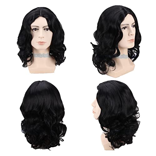 35cm Movie Severus Snape Black Wig Cosplay Professor Snape Curly Wig Halloween Role Play Hair Costumes + Wig Cap von LINGCOS
