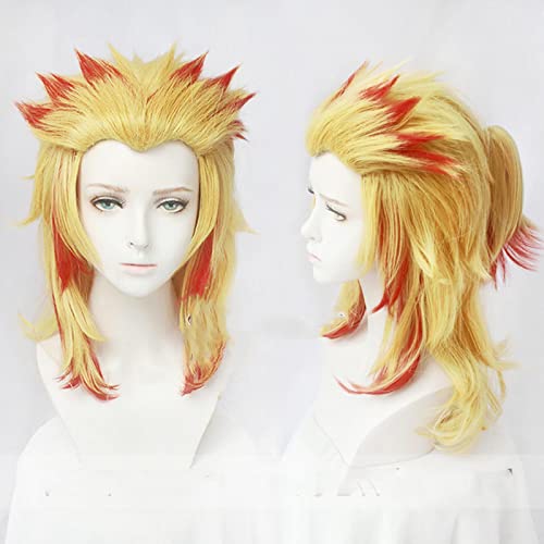 Anime : Kimetsu No Yaiba Rengoku Kyoujurou Cosplay Wig Heat Resistant Synthetic Hair Wigs + Wig Cap von LINGCOS