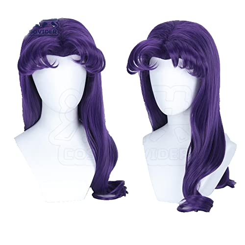 Anime Cosplay Wig Purple Katsuragi Misato Cosplay Wig Heat Resistance Curly Wig Synthetic Hair + Wig Cap von LINGCOS