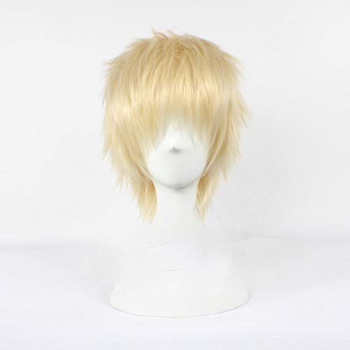 Anime Haikyuu!! Kei Tsukishima Cosplay Wigs Short Light Blonde Cosplay Costume Wig Heat Resistant + Wig Cap von LINGCOS