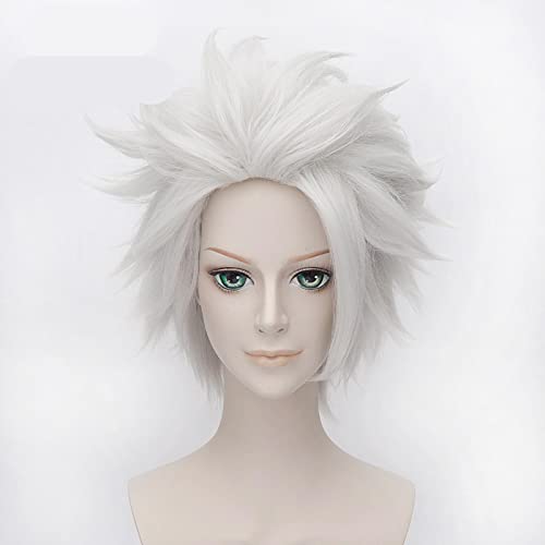 Anime Hitsugaya Toushirou Cosplay Wig Short Silver Grey Fluffy Layered Synthetic Hair + Wig Cap von LINGCOS