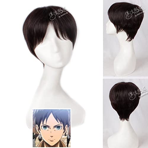 Anime Role Play For Attack On Titan Eren Jaeger Cosplay Wig 20cm Black Brown Synthetic Hair Wig von LINGCOS