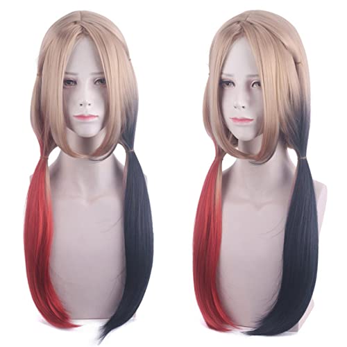 Anime Role Play For Suicide 2 Squad Harley Cosplay Quinn Red Dress Wig Red And Blue Double Color Ponytail Cos Props von LINGCOS