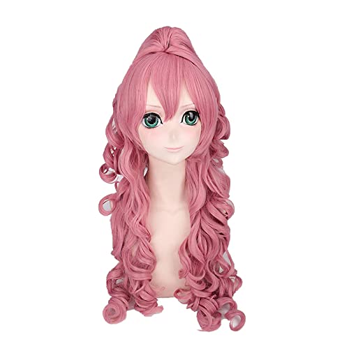 Anime Role Play For Vocaloid RUKA Long Pink Curly Cosplay Wig Halloween Party Wigs With Claw Ponytail von LINGCOS