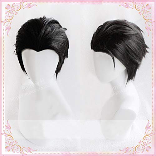 Anime YURI!!! on ICE Katsuki Yuri Short Black Slicked Back Heat Resistant Cosplay Costume Wig + Wig Cap von LINGCOS