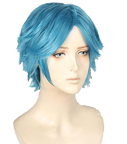 Anime Yarichin Bitch Bu Club YUI TAMURA Blue Short Fluffy Wig Cosplay Halloween Costume Wigs + Wig Cap von LINGCOS