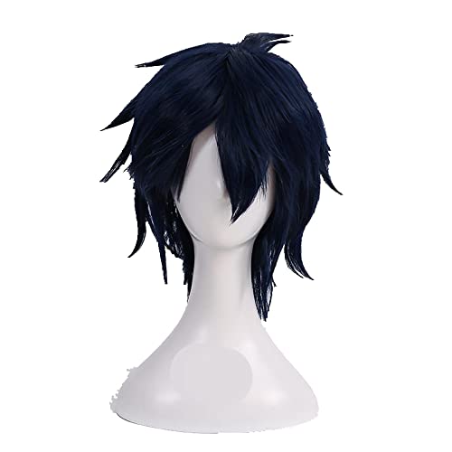 Ao no Blue Exorcist Okumura Rin Cosplay Wig Blue Short Heat Resistant Synthetic Hair Wig + Wig Cap von LINGCOS