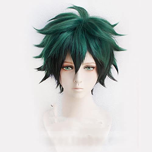 Boku no Hiro Akademia Izuku Midoriya Short Green Black Ombre Heat Resistant Cosplay Costume Wig + Track + Cap von LINGCOS