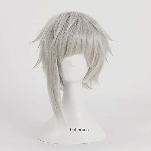 Bungo Stray Dogs Nakajima Atsushi Cosplay Wigs Short Silver Gray Heat Resistant Synthetic Hair Wig + Wig Cap von LINGCOS