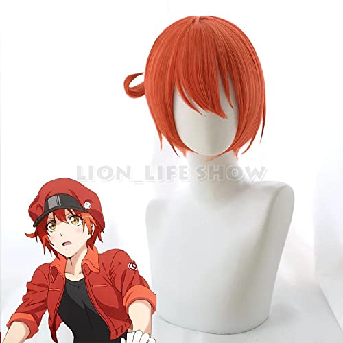 Cells at Work Cosplay Wig Erythrocite Red Blood Cell Costume Wig Orange Short Synthetic Wig + Wig Cap von LINGCOS