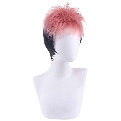 Cosplay Wig For Anime Jujutsu Kaisen Yuji Itadori Pink Black Short Synthetic Wigs Heat Resistant Hair von LINGCOS