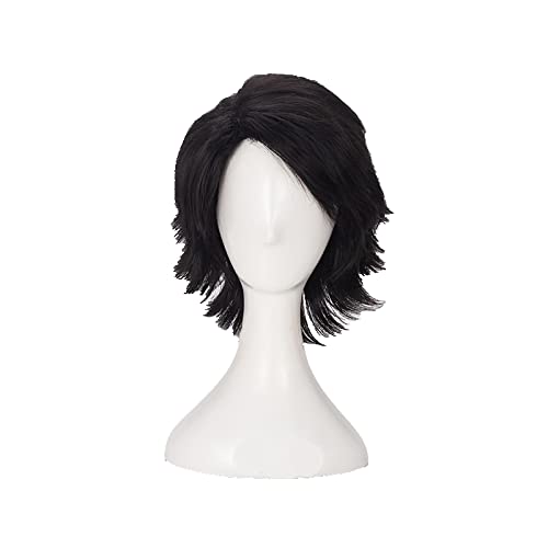 Death Note L Cosplay Wigs L.Lawliet Short Black Shaggy Layered Heat Resistant Synthetic Hair Wig + Wig Cap von LINGCOS